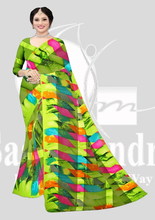 Wetless Printed Lace Saree - Kvya430 - Green Mix